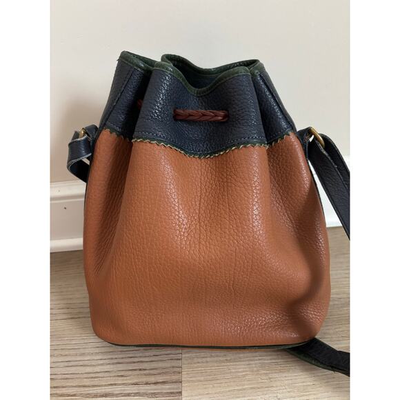 Dooney & Bourke All Weather Leather Drawstring Vintage Purse Tan Green Blue - Picture 5 of 12